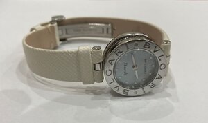 キングラム[63]BVLGARI ブルガリ ビーゼロワン BZ-22 革ブレスレット 白 シェル文字盤 レディース腕時計 不動品 ジャンク 中古 送料無料