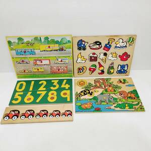 ●ピックアップパズル 5点セット 木製 知育玩具 キッズ 幼児 バス 車 乗り物 数字 動物 M1106