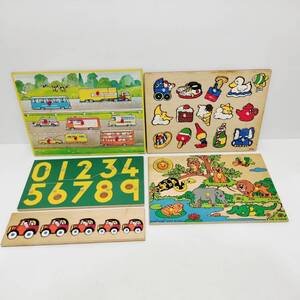 ●ピックアップパズル 5点セット 木製 知育玩具 キッズ 幼児 バス 車 乗り物 数字 動物 M1106