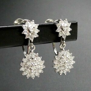 J◇Pt900 ダイヤ 計0.5ct イヤリング プラチナ フラワーデザイン ダイヤモンド ネジ式 diamond platinum earrings 【ネコポスOK】