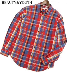 BEAUTY&YOUTH ユナイテッドアローズ 通年 長袖 インド綿 マドラスチェック★ シャツ Sz.M　メンズ 赤　C4T00402_1#C