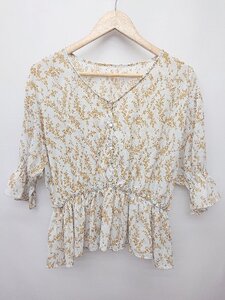 ◇ LOWRYS FARM 花柄 ペプラム 半袖 ブラウス カットソー サイズF グレー系 レディース P