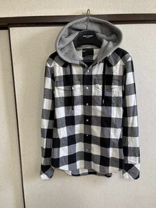 【良品】【レターパックプラス対応】 NUNBER NINE ナンバーナイン HOODED SHIRTS フードネルシャツ 長袖 BLACK WHITE 即決早い者勝ち