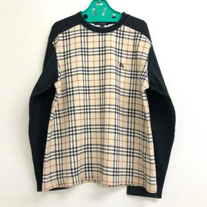 □BURBERRY LONDON 長袖Tシャツ 140A ノバチェック柄×黒 バーバリー キッズ 綿100％ 日本製 三陽商会 複数落札同梱OK B240328-5●