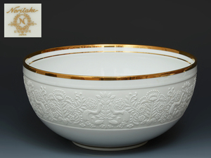 Noritake ノリタケ 花鳥文 鉢 径:23cm 共箱 金彩 ボウル 陶磁器　z7346t