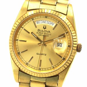 1円 稼働 BULOVA ブローバ SUPER SEVILLE スーパーセビル DAY DATE デイデイト 8984101A QZ 金文字盤 腕時計 メンズ 0411620240528