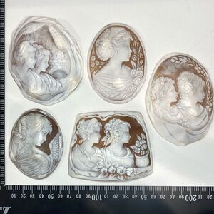 売切!!大判!!1円〜!!（シェルカメオおまとめ151.58g）f 約757.9ct shell cameo 貴婦人 ブローチ 彫刻 作家物 EB7/EC2●EA0 w2す30