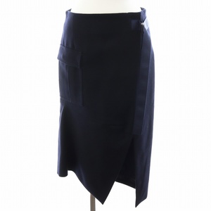 サカイ sacai アシンメトリー ベルテッド ASYMMETRY BELTED SKIRT タイトスカート ミモレ ロング ウール 1 M 紺