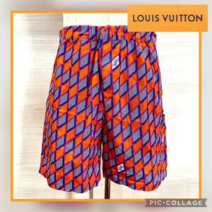 ◇USED◇LOUIS VUITTON ルイヴィトン ドローストリング ショーツ 44 L ショート ハーフパンツ オレンジ ダミエ ロゴ 半ズボン 美品 22FW