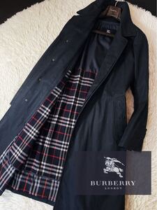 c35 完全頂点!!!光沢感ウールジャバジン★定価20万●BURBERRY LONDON ●羊毛ライナー2wayステンカラー　バーバリーコート メンズ　175L