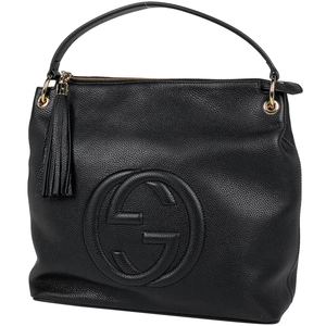 グッチ GUCCI ソーホー ハンドバッグ 2WAY ショルダーバッグ インターロッキングG フリンジ レザー ブラック 536194 レディース 【中古】