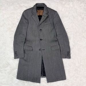 1円〜 【大人の色気】ZARA MAN チェスターコート ビロングコート ビジネスコート アウター 着丈98cm グレー メンズ 男性 Mサイズ