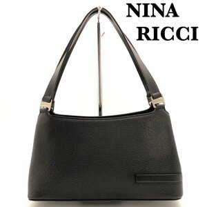 超美品 NINA RICCI ニナリッチ レザー ハンドバッグ トートバッグ ブラック/黒×シルバー バッグ 正規品 本物保証 1000円スタート 最落無