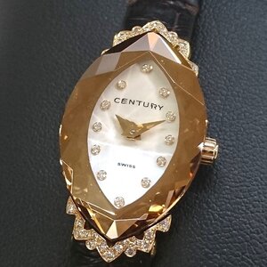 不動 CENTURY センチュリー TIME GEM タイムジェム プリマドンナ K18 750刻印 QZ シェル文字盤 革ベルト レディース 腕時計[Q1878]