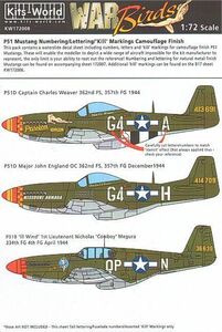 Kits-World(172008)1/72 North-American P-51B/P-51D ムスタングの識別ナンバー、文字のデカール