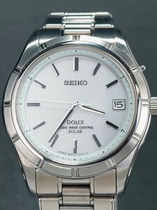 超美品 SEIKO セイコー DOLCE ドルチェ SADZ001 アナログ 電波ソーラー 腕時計 ホワイト文字盤 デイトカレンダー メタルベルト 動作確認済