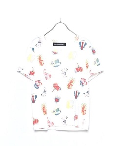 mercibeaucoup, メルシーボークー 総柄 Tシャツ カットソー 派手 ホワイト 白 white 綿 コットン サイズ S 半袖 丸首 Uネック ポップ 古着