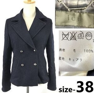 アイシービー/ICB★高級ウール100%/ショート丈ピーコート【38/レディースM/紺/navy blue】裏地キュプラ/Coat/Jacket/Jumper◆pBH711