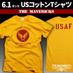 Tシャツ メンズ M 半袖 ミリタリー アメカジ USAF エアフォース MAVERICKS ブランド 黄 イエロー