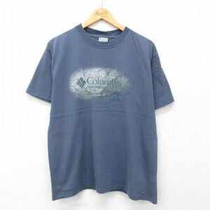 L/古着 コロンビア 半袖 ビンテージ Tシャツ メンズ 00s ビッグロゴ コットン クルーネック 紺 ネイビー 24jul29 中古