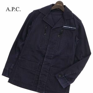 フランス製★ A.P.C. アーペーセー ロゴワッペン★ 加工 M-65 ミリタリー フィールド ジャケット Sz.S　メンズ ネイビー APC　C3T09838_B#O