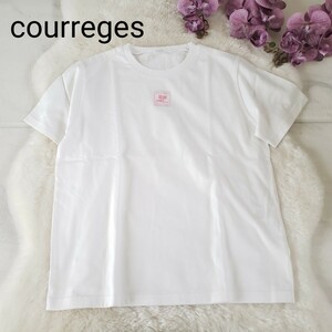 美品 courreges ロゴ刺繍Tシャツ ホワイト 11号