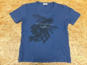 a.v.v HOMME アーベーベーオム メンズ 英字・ボタニカルプリント Vネック 半袖Tシャツ M 青