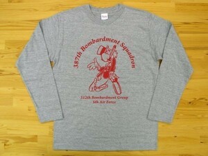 387th Bombardment Squadron 杢グレー 5.6oz 長袖Tシャツ 赤 S ミリタリー 5th air force 312th bomb group オウム