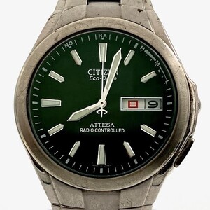 仙35 CITIZEN ATTESA Eco-Drive H100-T010431 腕時計 デイデイト 電波ソーラー アナログ シチズン アテッサ エコドライブ メンズ 黒文字盤