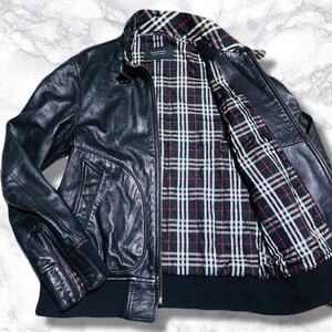 定価30万!!!国宝級!!!【BURBERRY BLACK LABEL バーバリー】ラムレザージャケット ライダース 極艶の羊革!!! 神々しい輝き!!! ノバチェック