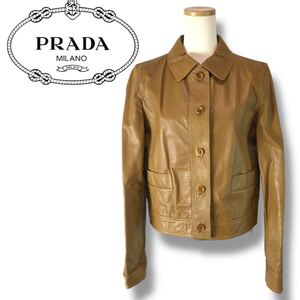 u123 Vintage 希少 PRADA プラダ レザー ジャケット アウター ブルゾン　44 イタリア製 レディース 正規品 ヴィンテージ アーカイブ