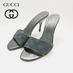 GUCCI グッチ 34 1/2 22.5 ミュールサンダル GGモノグラム イタリア製 ヒール 黒 ブラック/XC24