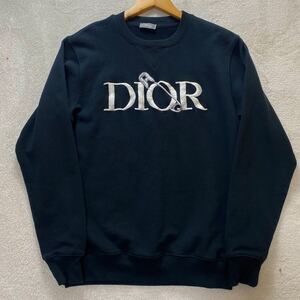 【極美品・名作コラボ】 DIOR HOMME ディオール ジュディブレイム コラボ メンズ トレーナー スウェット ロゴ 刺繍 ブラック Mサイズ