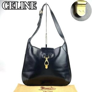 【美品】CELINE セリーヌ ショルダーバッグ ワンショルダー トート 馬車金具 ゴールド金具 フォーマル 男女兼用 肩掛け カーフ レザー 黒