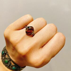 超希少!VINTAGE ANTIQUE 1900’s AGATE SILVER RING MADE IN USA ZUNI NAVAJO HOPIビンテージアンティークアゲートシルバーリング14号