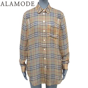 BURBERRY(バーバリー) シースルー チェックシャツ トップス 長袖 36 シルク ベージュ レディース 40802114193【中古】【アラモード】【fw】