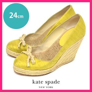 ケイトスペード kate spade new york リボン ウェッジソール パンプス グリーン 緑 24cm相当 sh23-0822