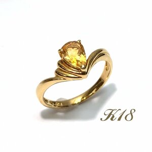 美品 K18 天然石 リング 約11号 約2.5g 指輪 GOLD ゴールド 18金 18K 750 橙色石 貴金属 刻印 レディース アクセサリー ジュエリー