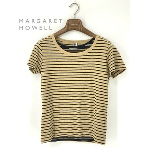 A9635/ 2点セット 極美品 MARGARET HOWELL マーガレットハウエル コットン ボーダー 半袖 ノースリーブ カットソーM程 2黄色 黒 レディース