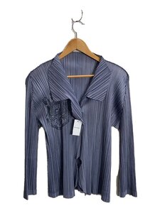 PLEATS PLEASE ISSEY MIYAKE◆カーディガン(薄手)/エンブレム/エンボス加工/3/ポリエステル/GRY/PP71-JF743