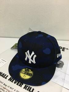 新品 7 3/8 ベイシング エイプ ニューエラ A BATHING APE MLB NEW ERA YANKEES 59FIFTY CAP Blue ヤンキース ネイビー 2024 