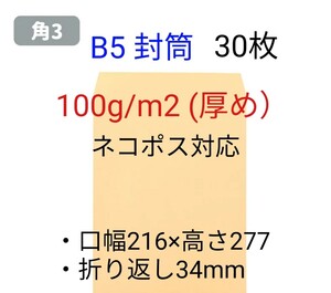 角3 B5サイズ30枚 厚め100g/㎡ 封筒 ネコポス対応 ポイント消化