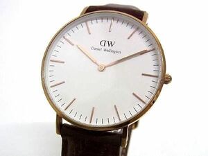 ■不動品■ Daniel Wellington ダニエル ウェリントン SS×レザー クォーツ 3気圧防水 腕時計 ホワイト系×ブラウン系 DD6916