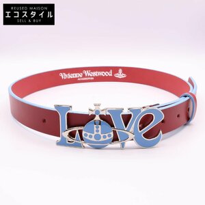 美品 Vivienne Westwood ヴィヴィアンウエストウッド オーブ LOVEバックル レザー ベルト レッド/ブルー レディース