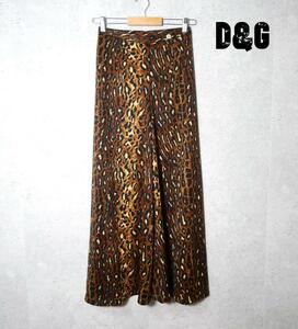 美品 D&G ディーアンドジー ドルチェ＆ガッバーナ 26/40 サテン ヒョウ柄 レオパード柄 フレアパンツ スカンツ ブラウン 茶