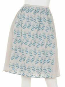 新品*haupia ハウピア 麻素材 刺繍 スカート ブルー 38 Lサイズ*北欧 ミナペルホネン 好きに*即決
