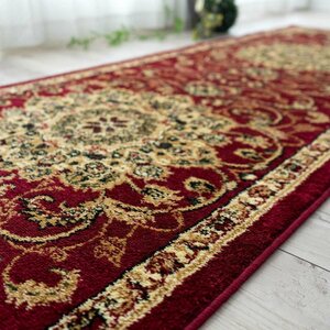 ■■サヤンサヤン キッチンマット トルコ製 ペルシャ柄 ウィルトン織り カーペット 絨毯 廊下 約 80×330cm 　レッド