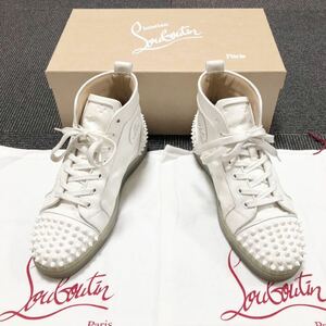 【ルブタン】基準内 Louboutin 靴 25.5cm スタッズ ハイカットシューズ スニーカー スパイク Louis ルイス レザー メンズ 伊製 40 1/2 箱有