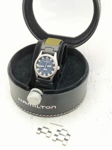 H7 1円～ 稼動品 ハミルトン HAMILTON EFA エンジニア クオーツ 腕時計 黒/ネイビー系文字盤 シルバーカラー メンズ ケース付き