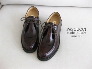 美品☆イタリア製PASCUCCI☆レースアップシューズ☆レザー☆BORDO☆35(22.5cm)☆チロリアンシューズ☆軽量ソール☆パスクーチ☆即決☆